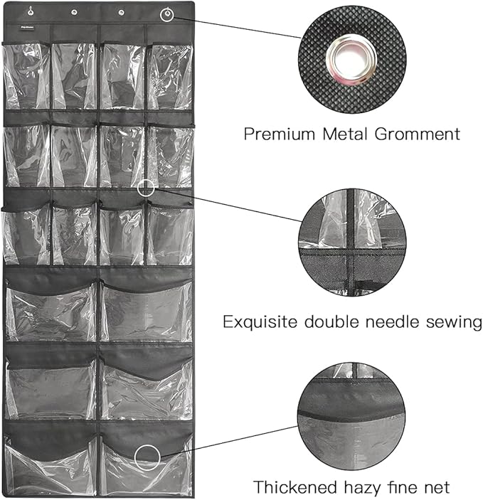 2 Pack Extra Large Hanging Over Door Shoe Organizers,closet shoe organizer shoe rack organizer shoe storage,12+6 Crytal Pockets,8Hooks,black (59"x 21.6")-CasaMuseHome