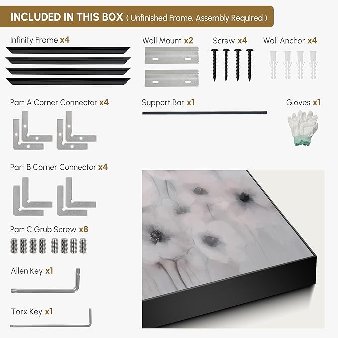 36"x72" Extra Large Framed Wall Art Soft White Poppies Watercolor Floral, Delicate Botanical for Home Living Room Bedroom Decor (Frame Assembly Required)-CasaMuseHome