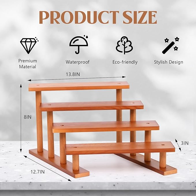 4 Tier Wooden Display Riser Stand Perfume Organizer, Dessert Table Display Set, Solid Wood Food Display Stands for Party, Bamboo Rustic Solid Wood Shelf for Cupcakes, Perfume, Cologne, Spiece-CasaMuseHome