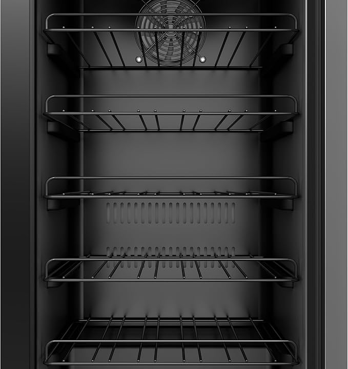 KoolMore 15” Inch Small Built-In Refrigerator and Beverage Cooler for Soda Cans, Beer Cans, Food and Fresh Snacks, 5 Wire Shelves, Adjustable Temperature Range (KM-BIR3C-GD), Stainless Steel