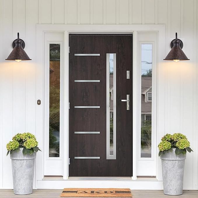 2 Pack Dusk to Dawn Outdoor Wall Light Fixtures Photocell Sensor, Exterior Sconce Light with Cast Hammered Aluminum Shade, Outside Wall Mount Lamp for House Patio Garage Entryway Doorway-CasaMuseHome