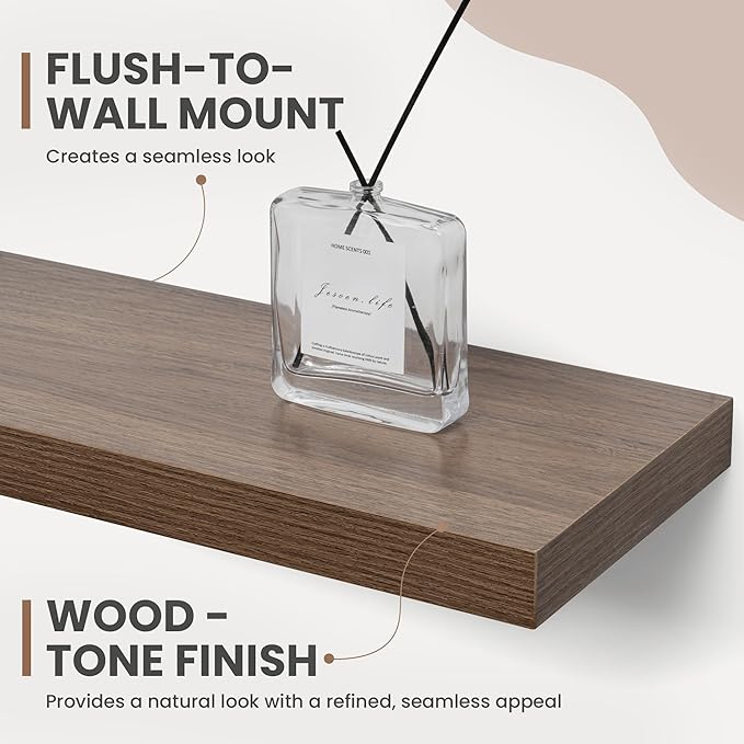 40 Inch Floating Shelves, 8 Inch Deep Floating Shelves for Wall, Hanging Shelf with Invisible Brackets, Deep Shelves for Bathroom, Bedroom, Living Room, Walnut, Set of 2-CasaMuseHome