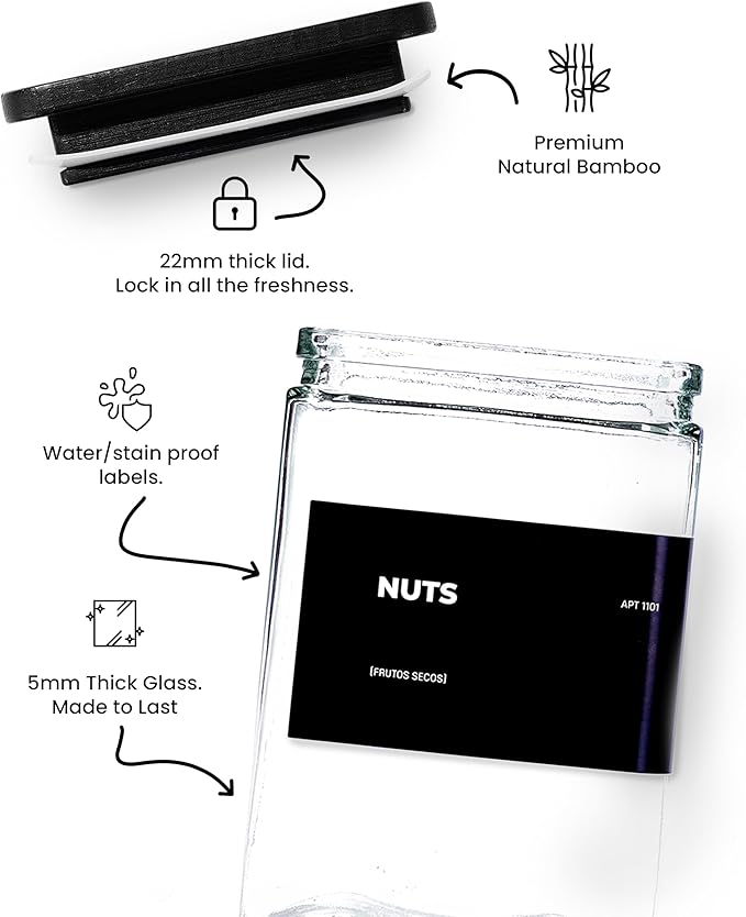 27 oz Glass Storage Jars with Bamboo Lid, set of 6, glass canisters with airtight lids, Clear jars with lids for Cookie, Candy, Tea, Coffee Bean and Rice, Black-CasaMuseHome