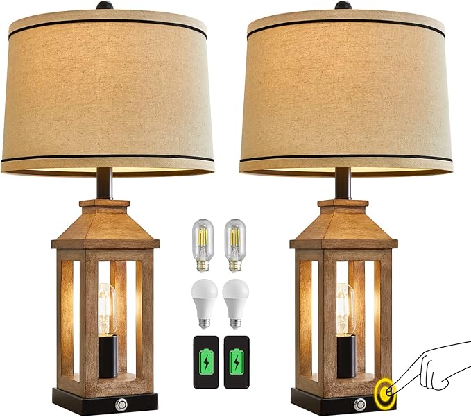 23.75" Farmhouse Dual USB Charging Ports 3-Way Dimmable Touch Control Table Lamp with Nightlight Vintage Modern Lamps for Living Room Bedroom-CasaMuseHome