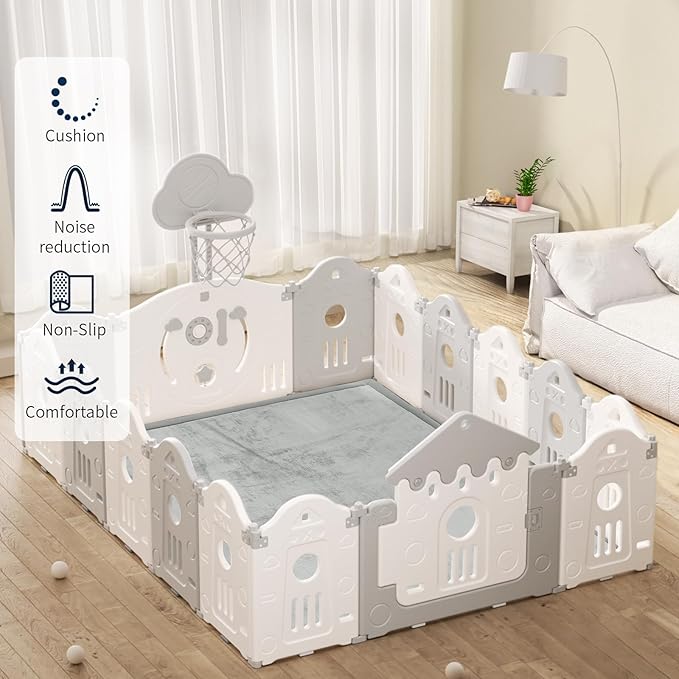 ACOMOPACK Baby Play Mat for Floor 1.3" Thick Memory Foam Play Mat 79"×118" Tummy Time Crawling with Non-Slip Bottom for Living Room,Nursery,Soft Velvet Playpen Mats for Kids,Infants（Light Grey）-CasaMuseHome