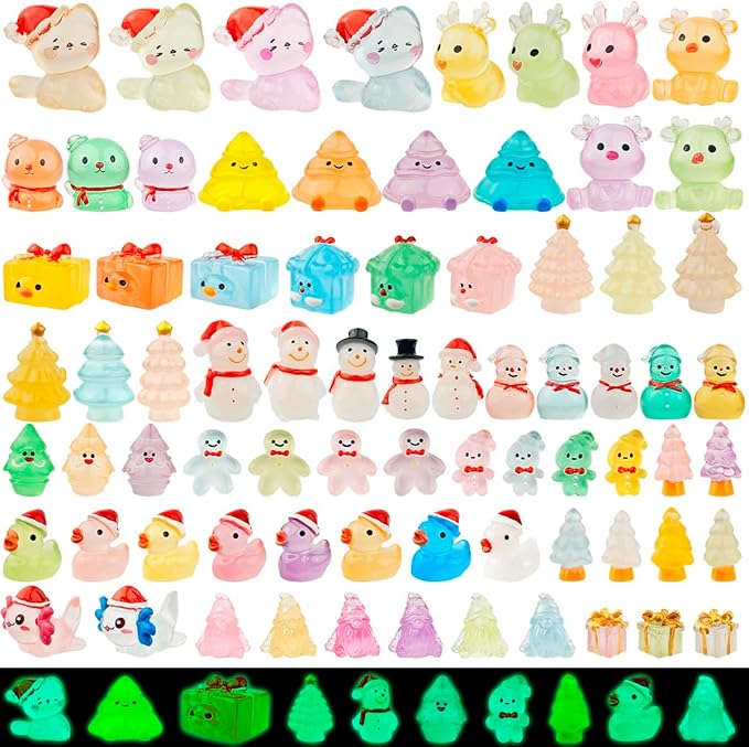 75 Pcs Miniature Christmas Figurines - Luminous Mini Resin Figures to Hide, Glow in The Dark Resin Animals for Micro Landscape Aquarium Fairy Garden Dollhouse Decor-CasaMuseHome