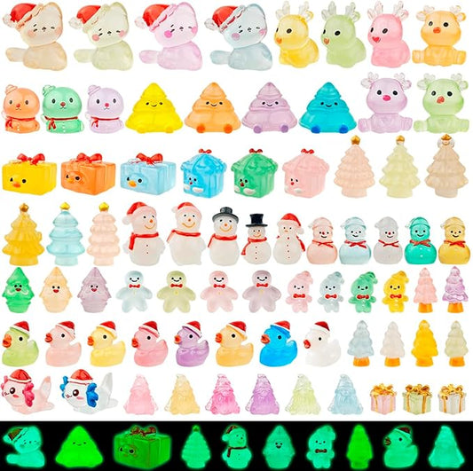 75 Pcs Miniature Christmas Figurines - Luminous Mini Resin Figures to Hide, Glow in The Dark Resin Animals for Micro Landscape Aquarium Fairy Garden Dollhouse Decor-CasaMuseHome