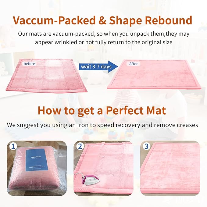 ACOMOPACK Baby Play Mat for Floor,1.3" Thick Memory Foam Area Rug for Living Room,Soft Velvet Crawling with Non-Slip Bottom for Kid,Toddler,59"×71" Tummy Time Nursery Rugs,Yoga（Pink）-CasaMuseHome