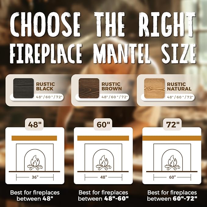 60x8x5 Fireplace Mantel - Handcrafted Rustic Solid Wood Wall Mounted Floating Shelf with Invisible Heavy Duty Wood Bracket (Natural)-CasaMuseHome