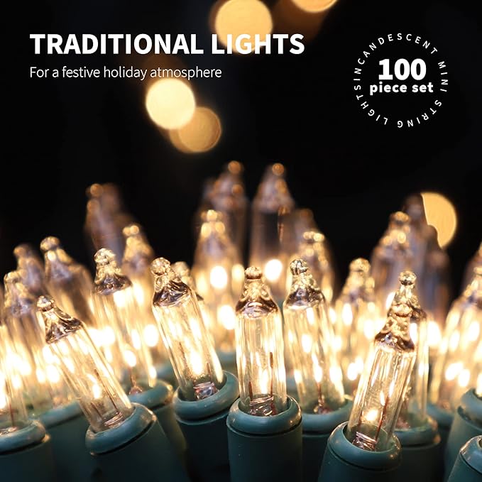 100LIGHTS WARM WHITE Extra-Bright With End Connectors Christmas Decorative Lights 5.98m UL Certified Mini String Light Set Waterproof for Home Garden Holiday Christmas Tree Party Patio Wedding-CasaMuseHome