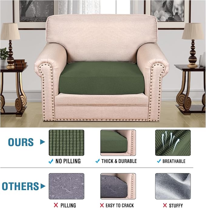 H.VERSAILTEX Super Stretch Individual Seat Cushion Covers Sofa Covers Couch Cushion Covers Slipcover Sets Thick Jacquard Textured Twill Fabric (1 Piece Chair Cushion Cover, Bronze Green)-CasaMuseHome
