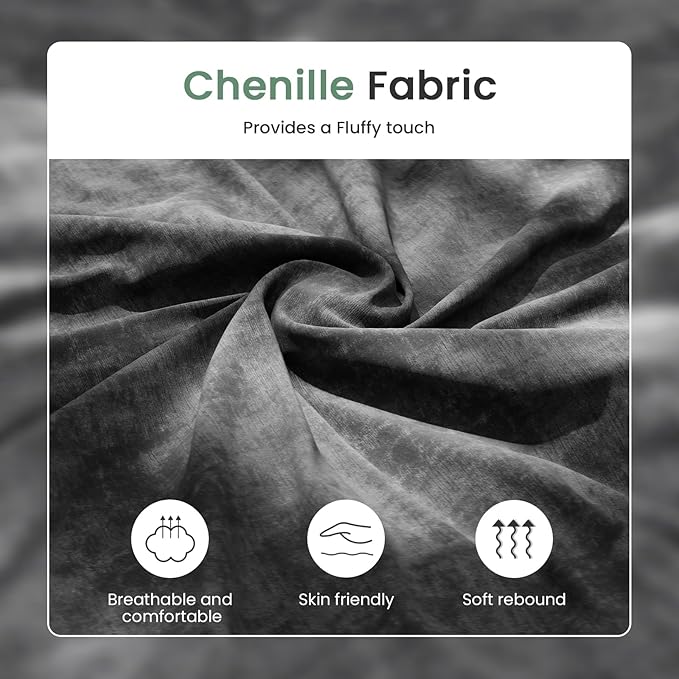 2 Piece Set Comfy Sofa Couch, 3 Seater & Loveseat Sofa with Deep Seats, Modern Sleeper Couch for Living Room, Dark Grey Chenille-CasaMuseHome