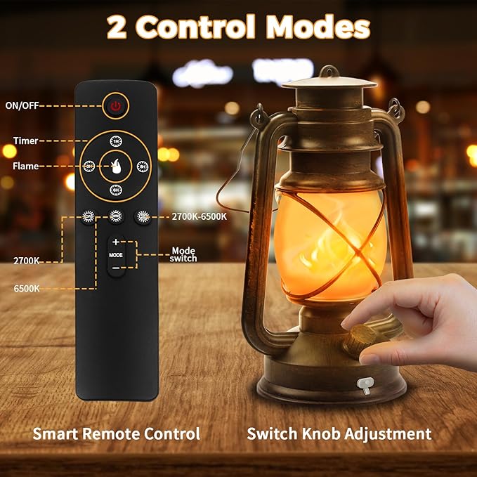 2 Pack Bronze Vintage 4 Modes Light LED Lanterns，Rechargeable Dancing Flame Lanterns Decorative Outdoor&Indoor, Remote Control Waterproof Hanging Lights for Camping,Patio Garden Pathway-CasaMuseHome