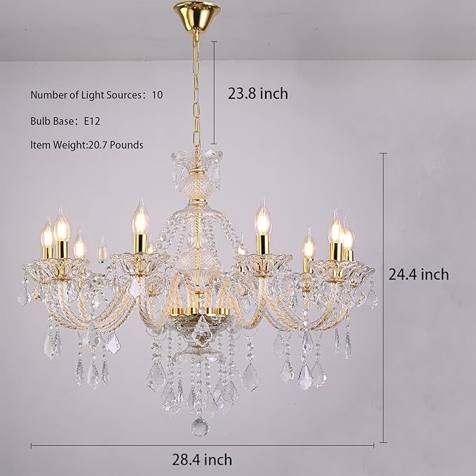 10-Light Crystal Chandelier Clear K9 Crystal Luxury Ceiling Light Fixture Flush Mount Pendant Lighting for Living Room Dining Room Bedroom Kitchen Hallway Entryway-CasaMuseHome