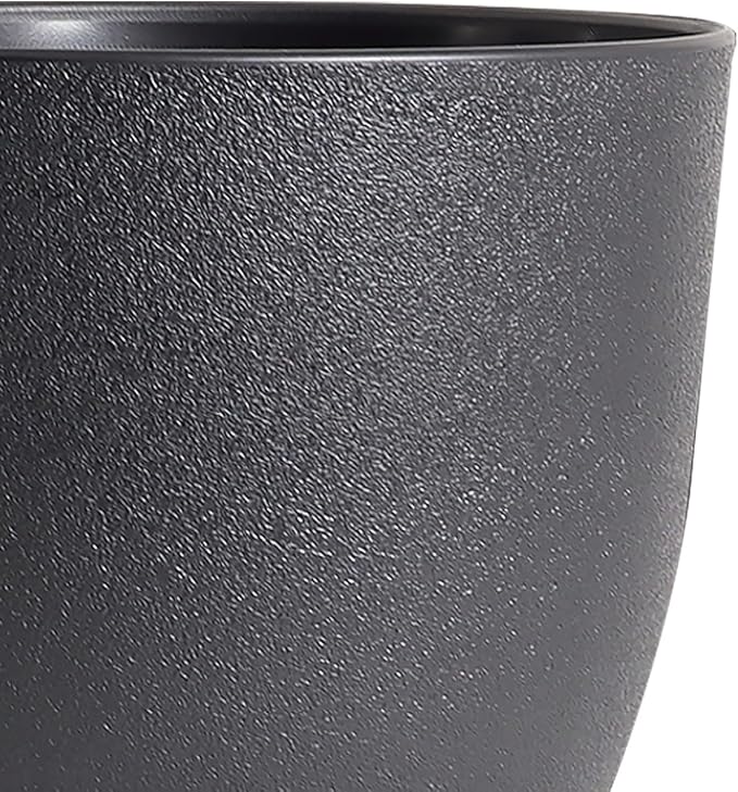 9/8/7.5 inch Plant Pots, Set of 3 Modern Decorative Plastic Planters with Drainage Holes and Tray, Flower Pots for Indoor Outdoor Plants, Black-CasaMuseHome