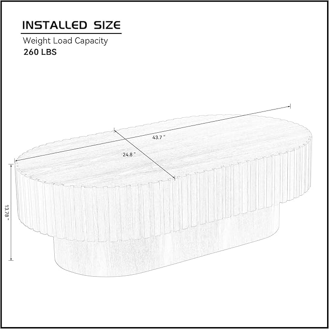 43.7" Oval Coffee Table for Living Room,Modern Handcraft Drum Coffee TableSmall Wooden Coffee Table with Sturdy Pedestal Easy Assembly for Office-Walnut-CasaMuseHome