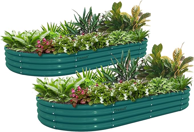 2 Pack 6x3x1FT Galvanized Raised Garden Bed Kit Oval Metal Ground Planter Box Outdoor Bottomless Planter Raised Beds for Vegetables Flowers Herbs Fruits, Green-CasaMuseHome