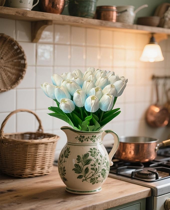 15 Pcs Fake Tulips Artificial Flowers Real Touch PU Faux Flowers Tulip Stems for Wedding Bouquet Floral Arrangement Home Party Office Decorations Mother's Day-CasaMuseHome