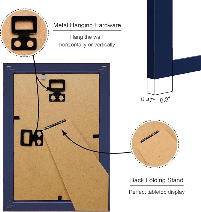 4x6 Picture Frame Set of 4, 4 x 6 Wood Photo Frames with Mat for 3.5x5, Natural Wooden Frame with Real Glass Cover for Wall and Tabletop Display,Blue-CasaMuseHome