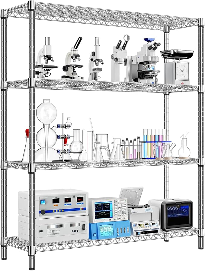 1760 LBs 4 Tier Storage Rack Metal Wire Shelving Unit, Storage Standing Shelf Organizer for Laundry Bathroom Kitchen Pantry Garage Utility Room, Chrome 17.7" D x 59.1" W x 70.4" H-CasaMuseHome