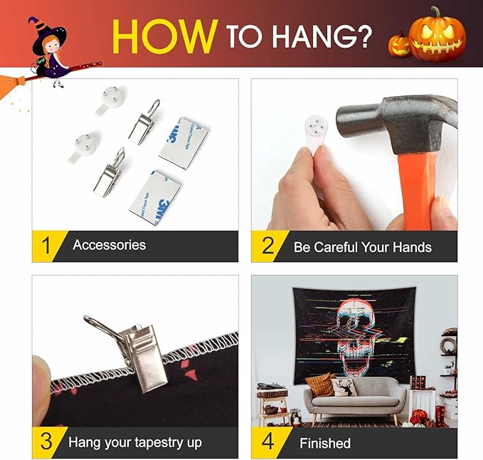 ADDWel Blacklight Skull Tapestry, Black Psychedelic Tapestry Glow In The Dark, UV Reactive Black Light Tapestries Posters Wall Hanging for Room Decor(50 * 60inches)-CasaMuseHome