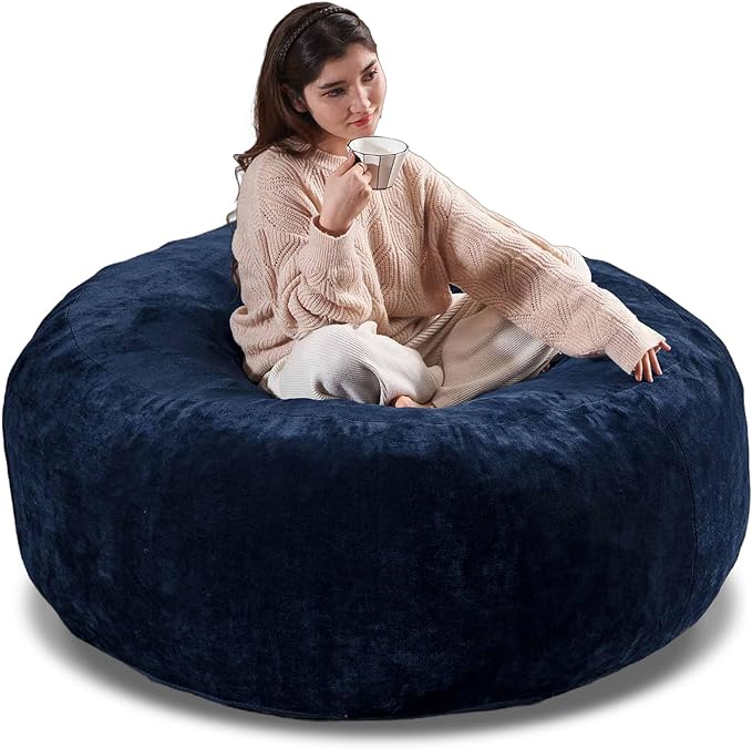 5FT，Big Bean Bag Chairs for Adults，Large beanbag with Filler Included，Memory Foam Material，Easy to Clean and Washable Corduroy Fabric，Suitable for Living Room and Bedroom (Blue, 5 Foot)-CasaMuseHome