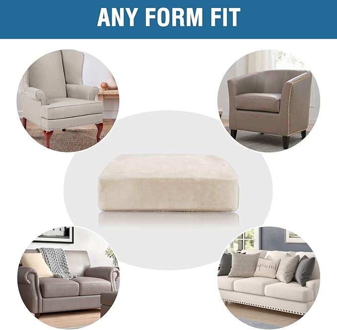 H.VERSAILTEX Velvet Stretch Couch Cushion Cover Plush Cushion Slipcover for Chair Cushion Furniture Protector Seat Cushion Sofa Cover (1 Piece Armchair Cushion Covers, Ivory)-CasaMuseHome