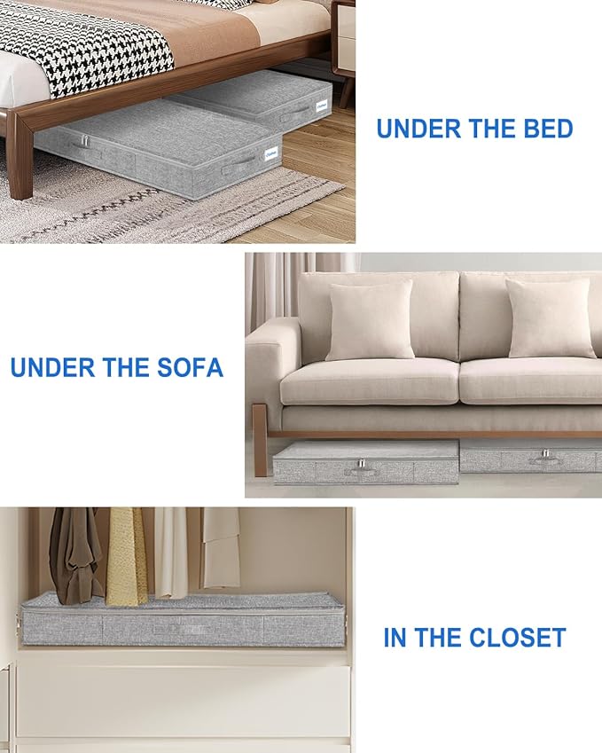 2 Pack Low Profile Under Bed Storage Containers 4.5 Inch Height, Shallow Underbed Couch Storage Organizer With Sturdy Sidewalls/Bottom, Thin Underbed Storage Bins For Clothes Dorm Dresser Sofa- Grey-CasaMuseHome
