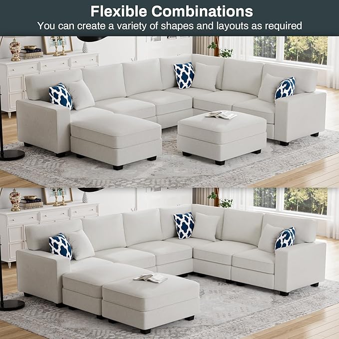 L Lengend Vansen Modular Sectional Sofa U Shaped Couch with Ottoman Modern Reversible Corner Sectional Couch for Living Room (Cream, U Shaped Sofa-3)-CasaMuseHome