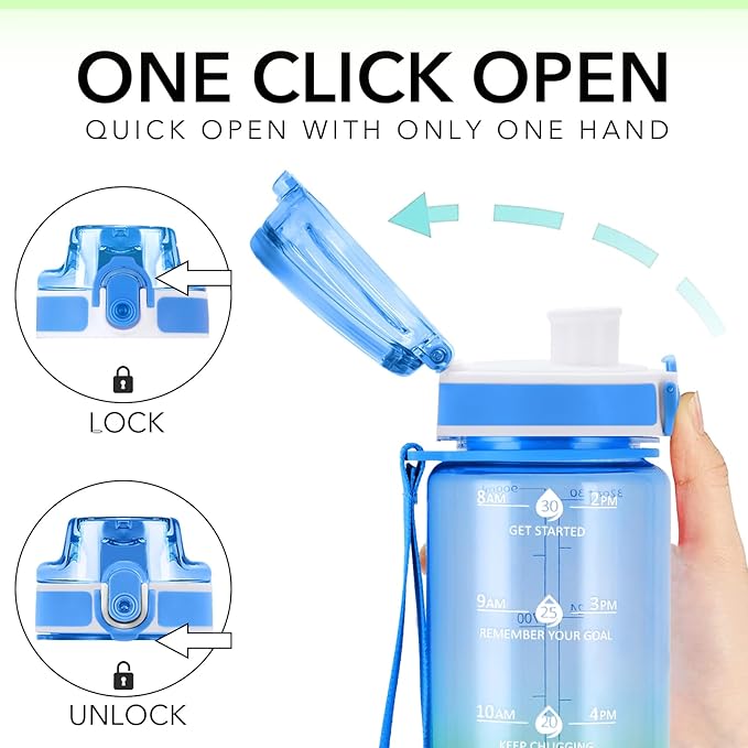 32oz Motivational Water Bottles with Time Marker & Fruit Strainer, Transparent Gradient Color Water Bottle with Times to Drink, Leakproof & BPA Free, Reusable Bottle with Strap (No Straw)-CasaMuseHome