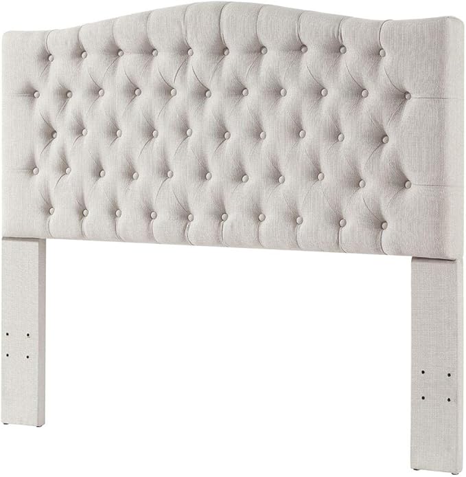 24KF Upholstered Tufted Button Linen Fabric Headboard,Comfortable Fashional Headboard Queen/Full Size,Ivory-CasaMuseHome