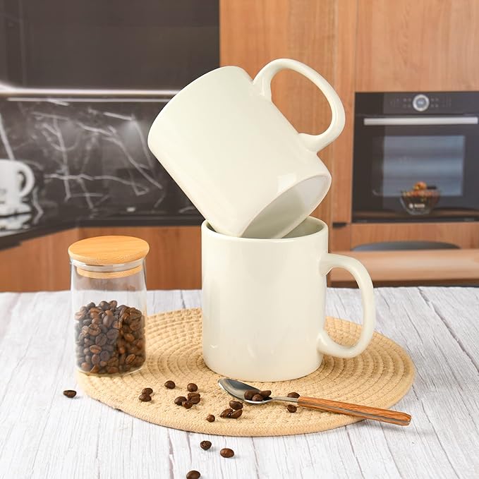 30oz Super Large Ceramic Coffee Mugs Large Handles Set of 2 (Cream)-CasaMuseHome