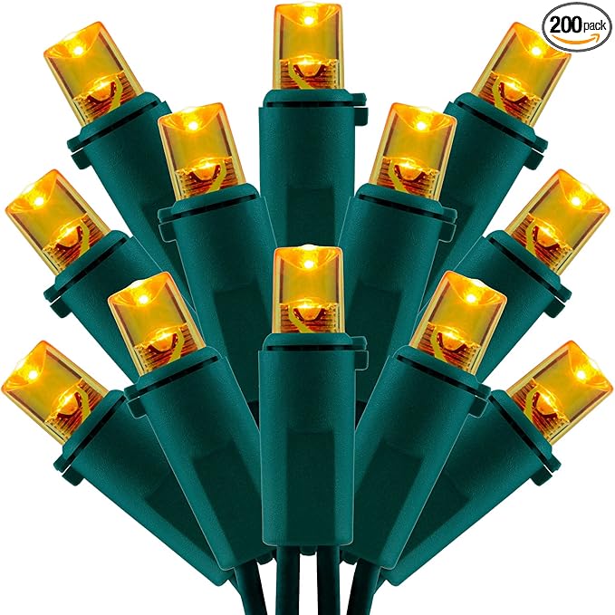 200 Count Orange Wide Angle LED Christmas Lights, 66 ft Green Wire UL Certified Commercial Grade 5mm Holiday String Light Set (Orange)-CasaMuseHome