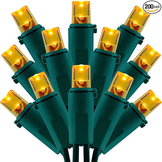 200 Count Orange Wide Angle LED Christmas Lights, 66 ft Green Wire UL Certified Commercial Grade 5mm Holiday String Light Set (Orange)-CasaMuseHome
