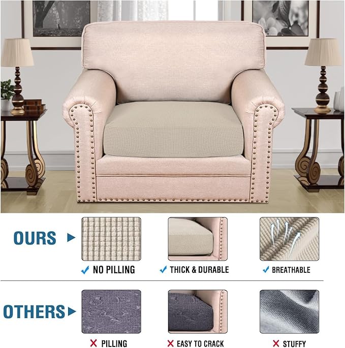 H.VERSAILTEX Super Stretch Individual Seat Cushion Covers Sofa Covers Couch Cushion Covers Slipcover Sets Thick Jacquard Textured Twill Fabric (1 Piece Chair Cushion Cover, Island Fossi)-CasaMuseHome