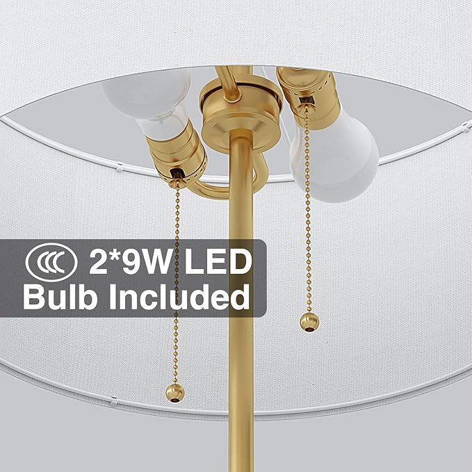 2-Light Floor Lamp, Mid Century Floor Lamp with White Fabric Shade, Standing Lamp Tall Lamp for Living Room Bedroom, 3 Color Temperatures 9W Bulb Include-CasaMuseHome