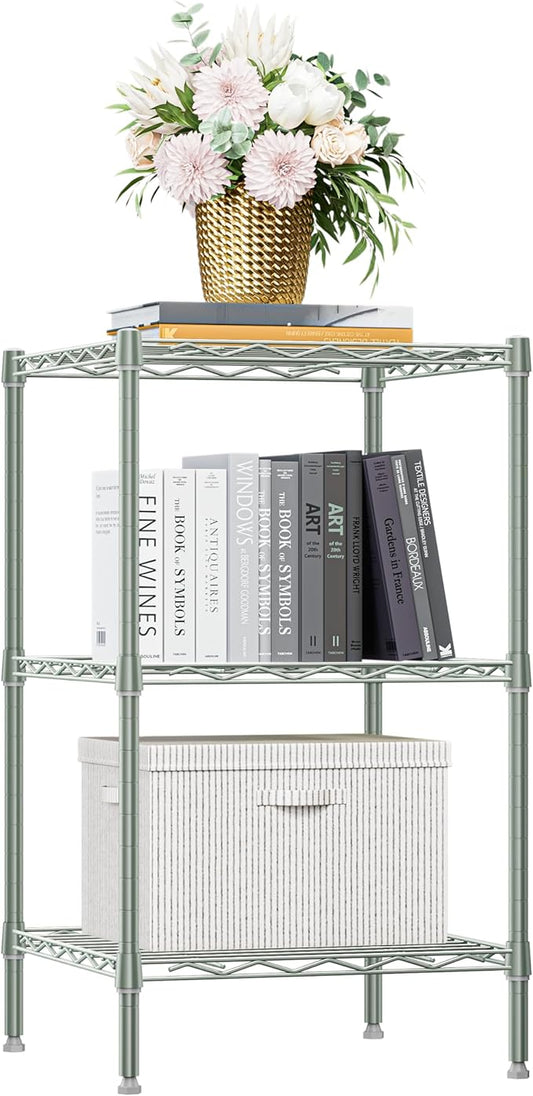 750 lbs 3-Shelf Storage Shelves Wire Shelving Unit Standing Metal Rack for Small Places Narrow Wire Rack for Bathroom, Green 13.8 D x 13.8" W x 25.5" H-CasaMuseHome