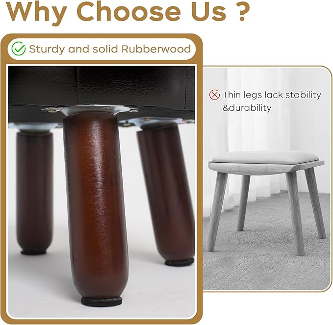 13in Small Foot Stool Ottoman, Round Faux Leather Foot Rest, Footstool Ottomans with Rubber Legs Under Desk, Footrest for Couch, Living Room, Bedroom, Office, 13''L x 13''W x 10.2''H, Black-CasaMuseHome