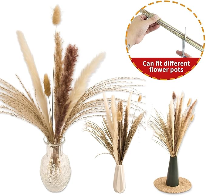 65PCS Pampas Grass Decor, Including pompas Floral, Reed Dried Grass and Bunny Tails Dried Flowers, Natural Dried Pampas Grass Bouquet for Boho Decor Wedding, Home Decoration-CasaMuseHome