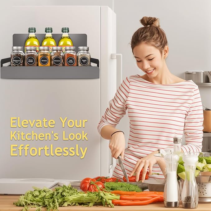 2-Pack Magnetic Spice Rack for Refrigerator and Microwave - Portable 6" Deep Magnetic Shelves for Classroom Kitchen Garage - Strong Magnetic Hold, Metallic Gray, Max 20LB Capacity-CasaMuseHome