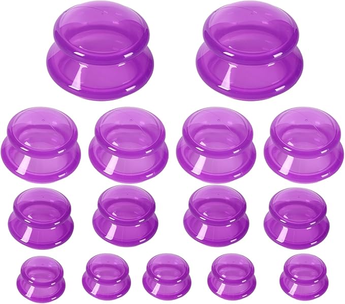 15Pcs Cupping Therapy Set-Professional Silicone Cupping, Suitable for Facial Body Massage/Deep Myofascial Release/Pain Relief/Muscle Relaxation & More (Purple,15pcs)-CasaMuseHome