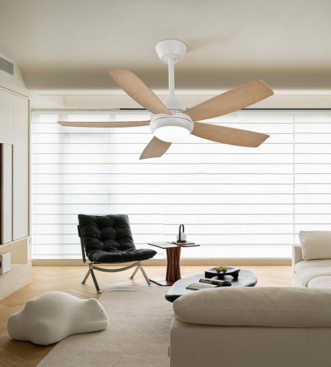 42" Ceiling Fan with Lights, 5 Blades, 6 Speeds DC Reversible, Dimmable, Low Profile Ceiling Fan with Light and Remote Control for Bedroom or Living Room-CasaMuseHome