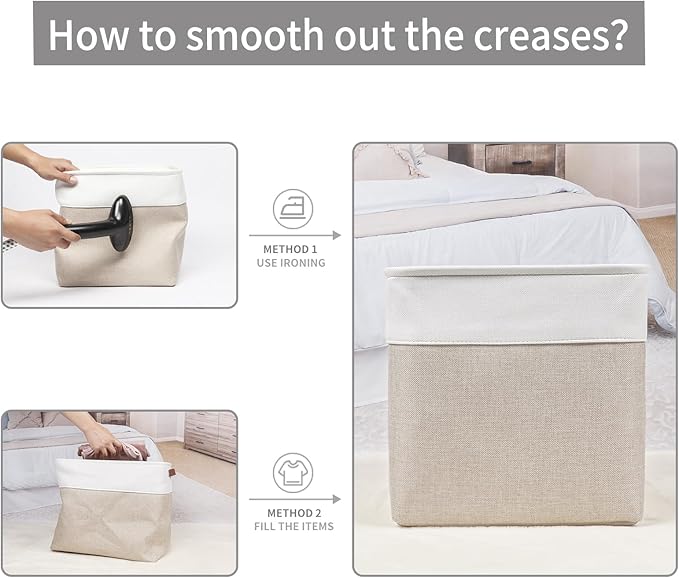 13x13 Cube Storage Bins, Collapsible Fabric Storage Box, 4 Pack Closet Baskets with Handles for Organizing, Shelf, Toys, Clothes, Home, Office, Nursery (Beige&White)-CasaMuseHome