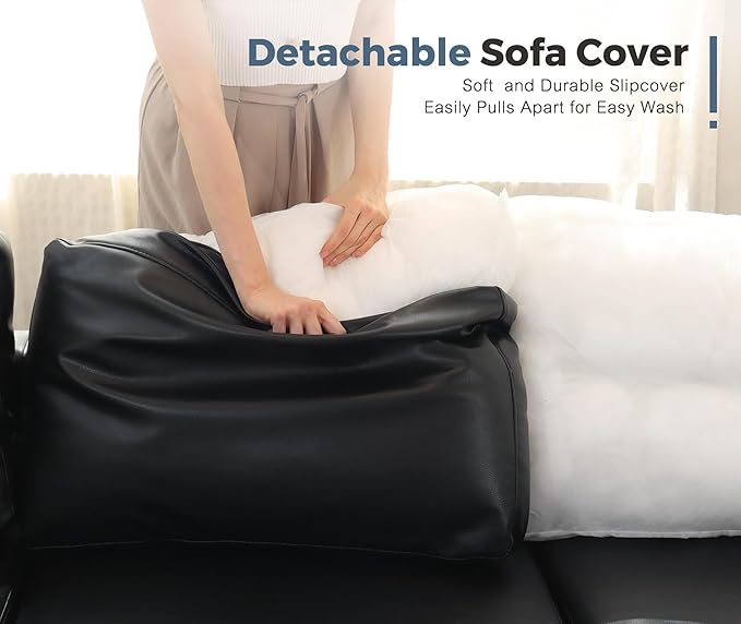 118.5" Faux Leather Modular Sectional Sofa, U Shaped Couch Set for Living Room, Large 8-Seater Comfy Cloud Couches with Storage Seat DIY Combination - Black-CasaMuseHome