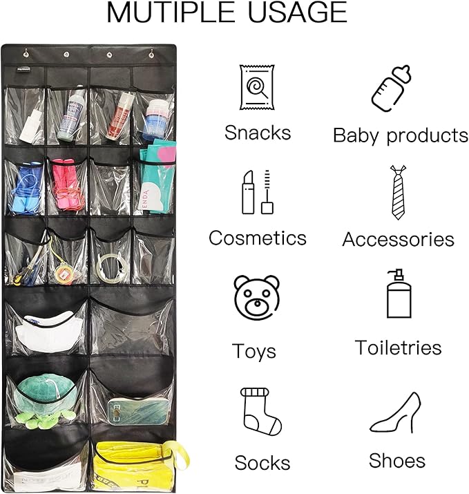 2 Pack Extra Large Hanging Over Door Shoe Organizers,closet shoe organizer shoe rack organizer shoe storage,12+6 Crytal Pockets,8Hooks,black (59"x 21.6")-CasaMuseHome