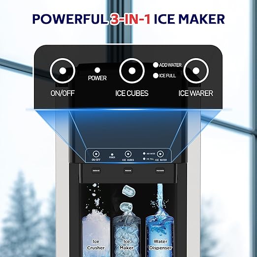 3 in 1 Water Dispenser with Ice Maker, Nugget Ice Maker Countertop, Bullet Ice, Crushed Ice, Water Cooler, 44Lbs/24H, 12 Ice Cube/6Min, Self-Cleaning, 4Lbs Ice Storage, Home, Kitchen, Party, RV-CasaMuseHome