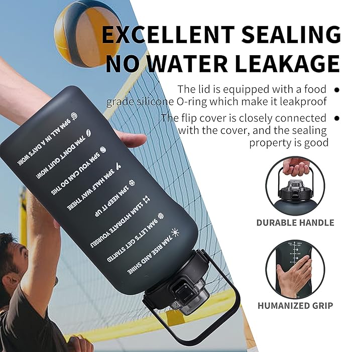 64oz,100oz,128oz Large Motivational Water Bottle with Time Marker, Leakproof & BPA Free Half Gallon Big Water Bottle with Straw Handle Tritan Frosted Water Jug for Gym,Fitness,Outdoor Sports-CasaMuseHome