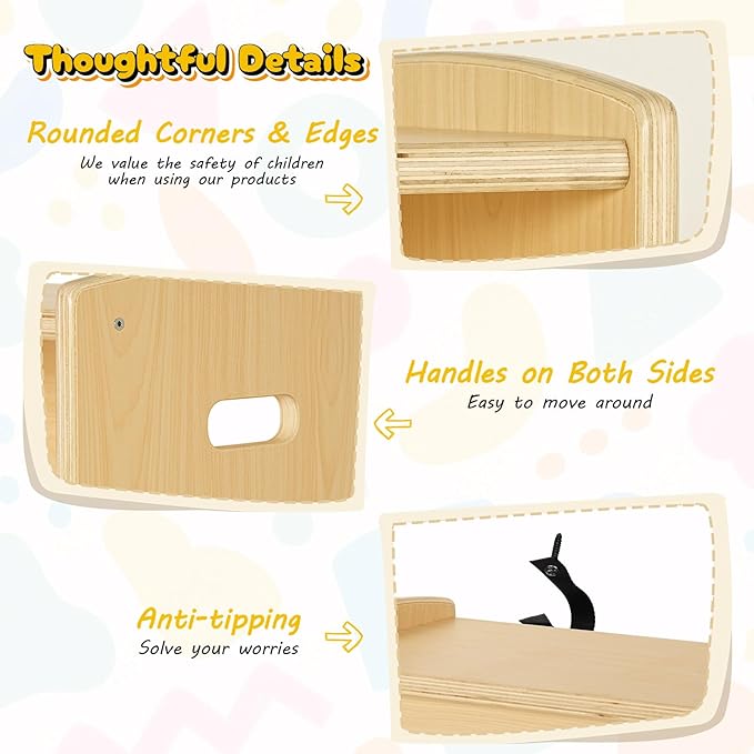 2-Tier Wood Montessori Cabinet for Kids, Toddler Room Book Shelves Toy Organizers and Storage, Small Book Shelf Storage for Baby Children, Furniture of Classroom, Nursery, Playroom-CasaMuseHome