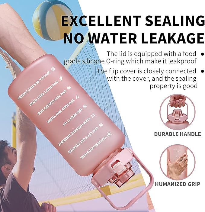 64oz,100oz,128oz Large Motivational Water Bottle with Time Marker, Leakproof & BPA Free Half Gallon Big Water Bottle with Straw Handle Tritan Frosted Water Jug for Gym,Fitness,Outdoor Sports-CasaMuseHome