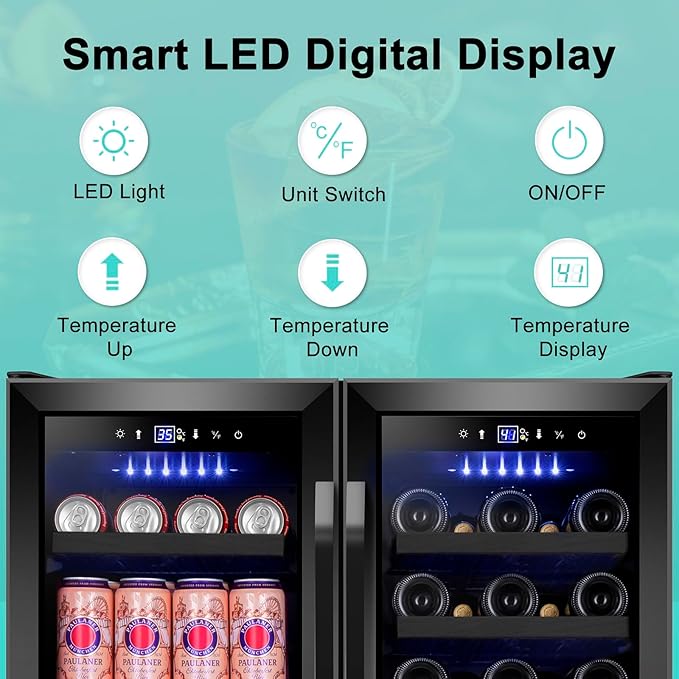 30'' Wine and Beverage Refrigerator, Upgrade Dual Zone Wine Cooler, 30 Inch Wine beverage Fridge Built in or Freestanding Under Counter Large Capacity Glass Door Advanced Cooling System,Black-CasaMuseHome